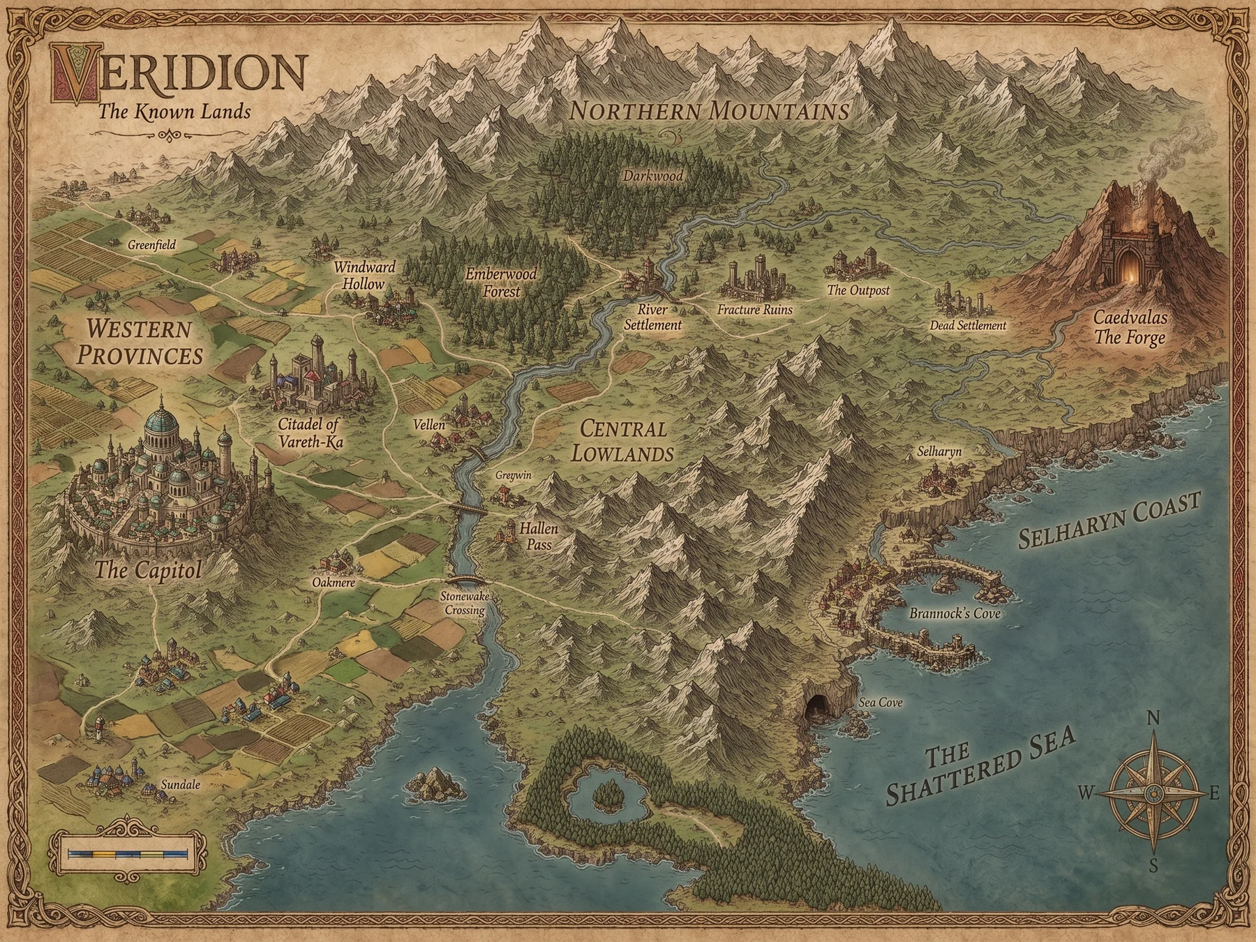 The Known Lands of Veridion — the world after the Fracture